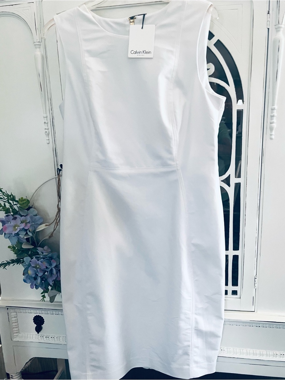 Calvin Klein White Sleeveless Sheath Midi Dress